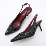 Pointed Toe Studded Heel Slingback TM250687 Black - Image 5