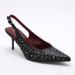 Pointed Toe Studded Heel Slingback TM250687 Black - Image 4