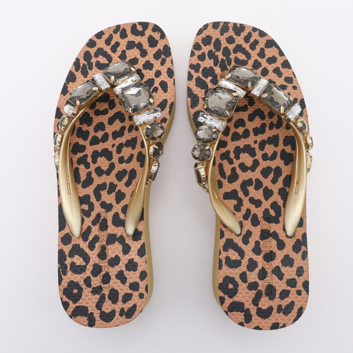 Chanclas Flip Flop de Cuña con Pedrería Animal Print Camel - Imagen 5