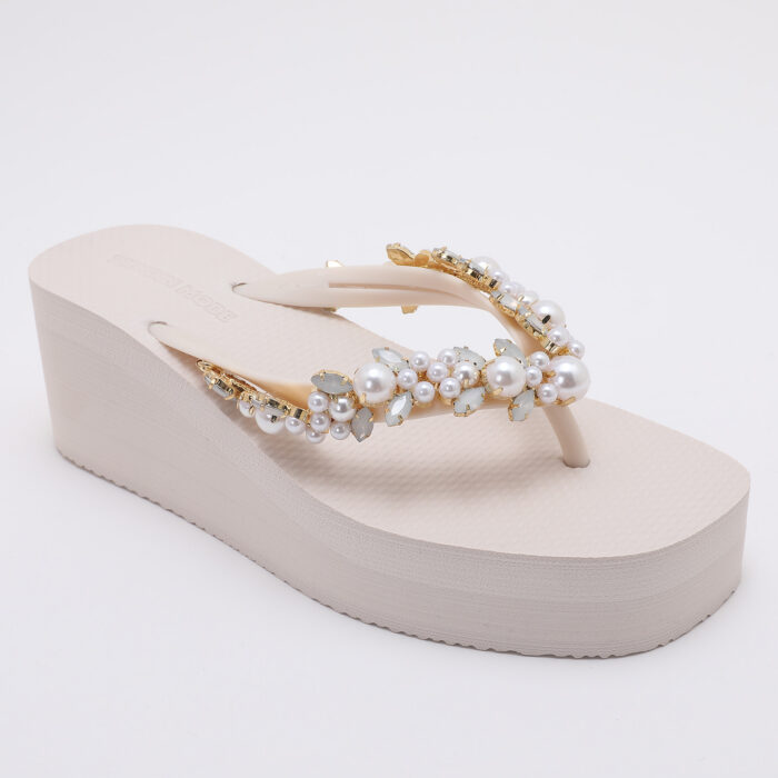 Chanclas Flip Flop de Cuña con Perlas v3 Blanco - Imagen 3