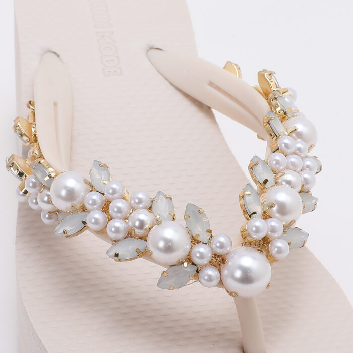 Chanclas Flip Flop de Cuña con Perlas v3 Blanco - Imagen 4