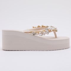 Chanclas Flip Flop de Cuña con Perlas v3 Blanco