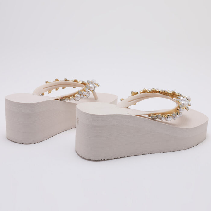 Chanclas Flip Flop de Cuña con Perlas v3 Blanco - Imagen 6