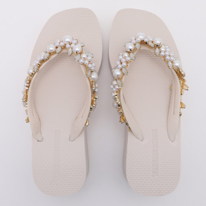 Chanclas Flip Flop de Cuña con Perlas v3 Blanco - Imagen 5