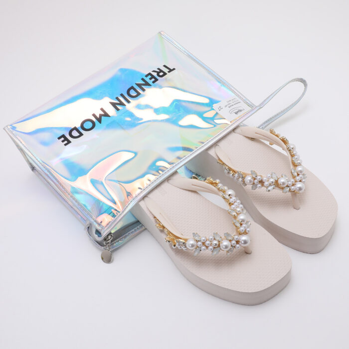 Chanclas Flip Flop de Cuña con Perlas v3 Blanco - Imagen 2