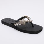 Jeweled Flat Beach Sandals TM251994 Summer Black - Image 2