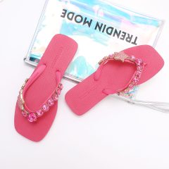 Jeweled Flat Beach Sandals TM251994 Summer Fuxia