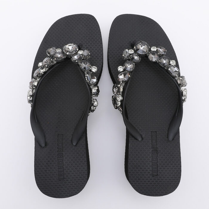Chanclas Flip Flop de Cuña con Pedrería Negro - Imagen 5