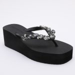 Jeweled Wedge Beach Sandals TM251997 Summer Black - Image 2