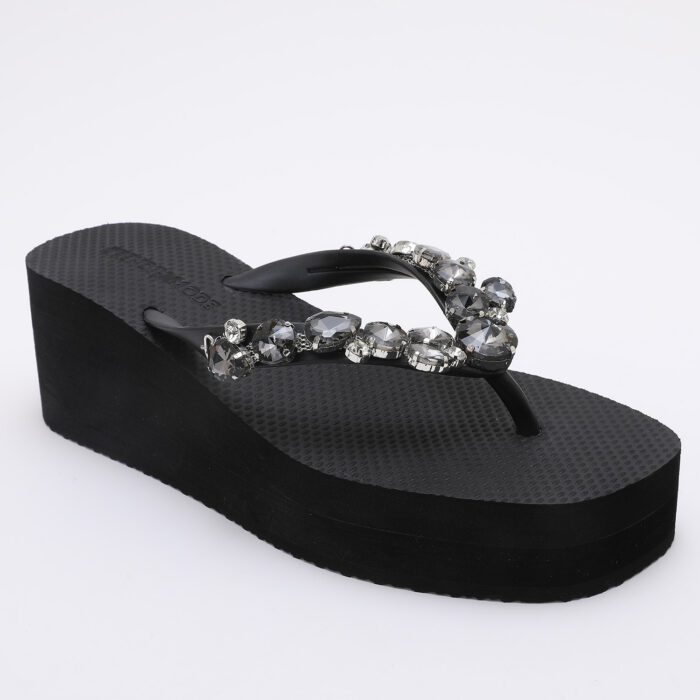 Chanclas Flip Flop de Cuña con Pedrería Negro - Imagen 3