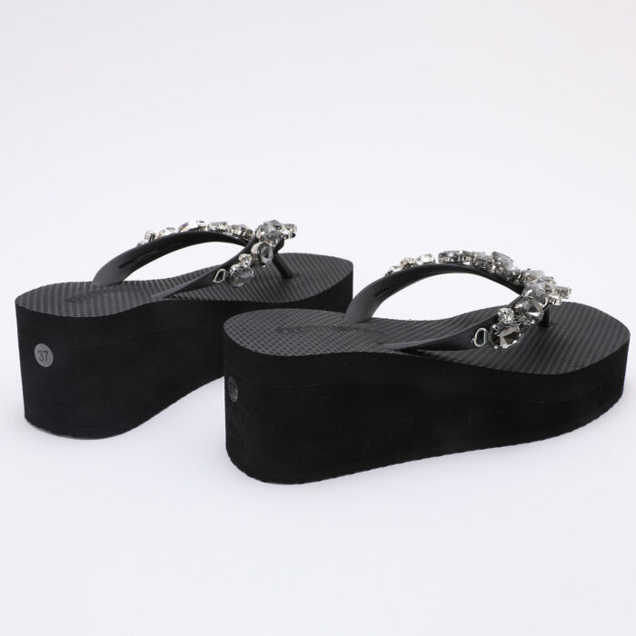 Chanclas Flip Flop de Cuña con Pedrería Negro - Imagen 6