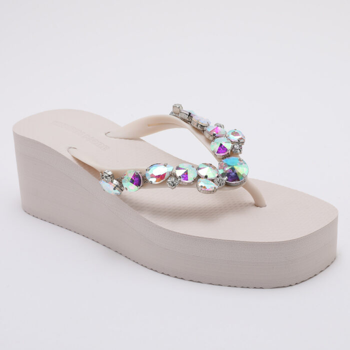 Chanclas Flip Flop de Cuña con Pedrería Blanco - Imagen 3
