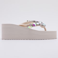Chanclas Flip Flop de Cuña con Pedrería Blanco