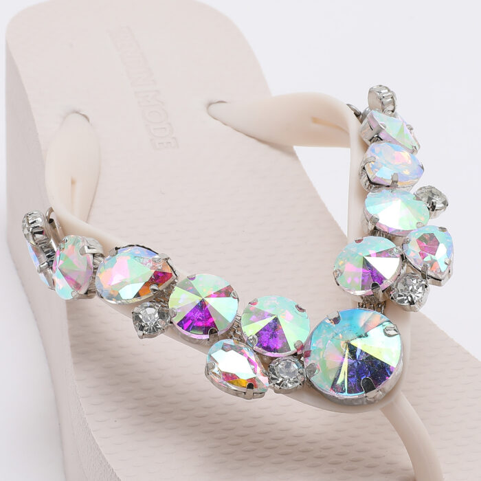 Chanclas Flip Flop de Cuña con Pedrería Blanco - Imagen 4