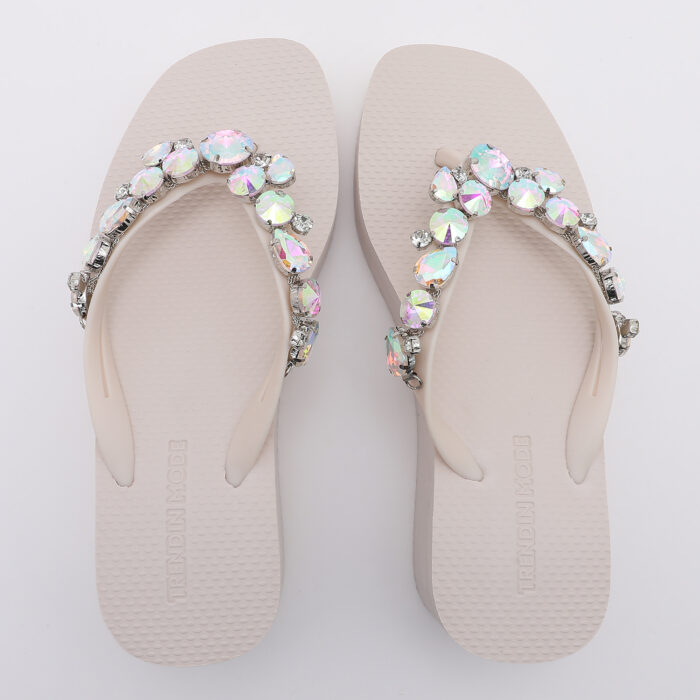 Chanclas Flip Flop de Cuña con Pedrería Blanco - Imagen 5