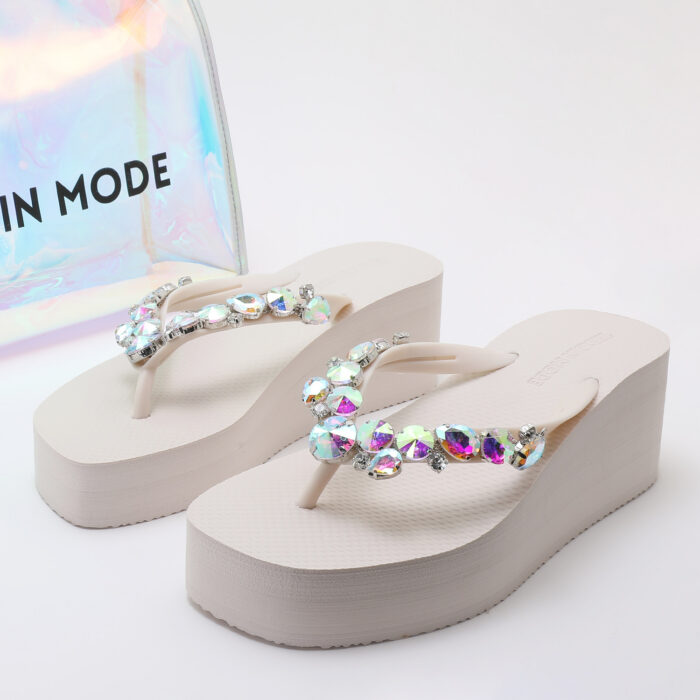Chanclas Flip Flop de Cuña con Pedrería Blanco - Imagen 6