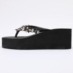 Chanclas Flip Flop de Cuña con Pedrería v2 Negro