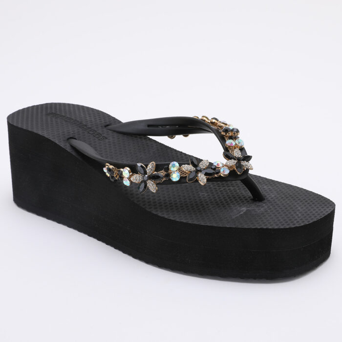 Chanclas Flip Flop de Cuña con Pedrería v2 Negro - Imagen 4