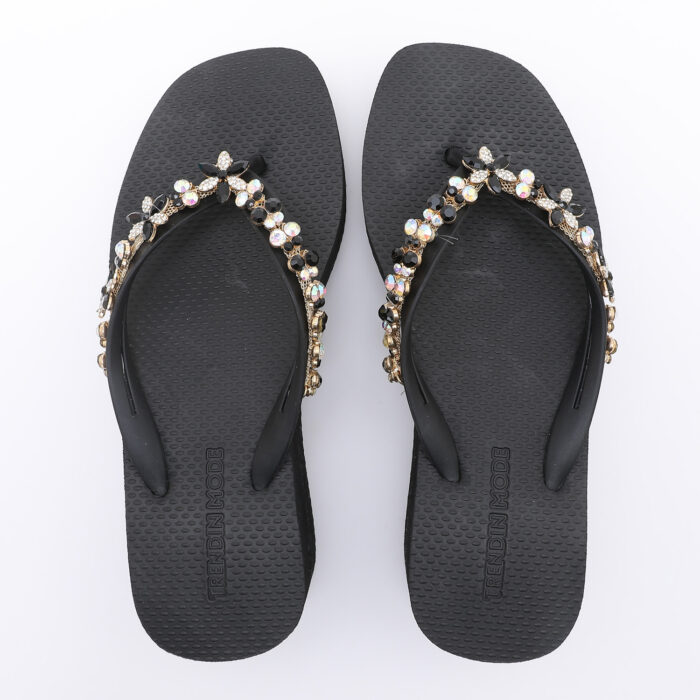 Chanclas Flip Flop de Cuña con Pedrería v2 Negro - Imagen 3