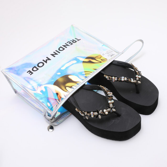 Chanclas Flip Flop de Cuña con Pedrería v2 Negro - Imagen 2