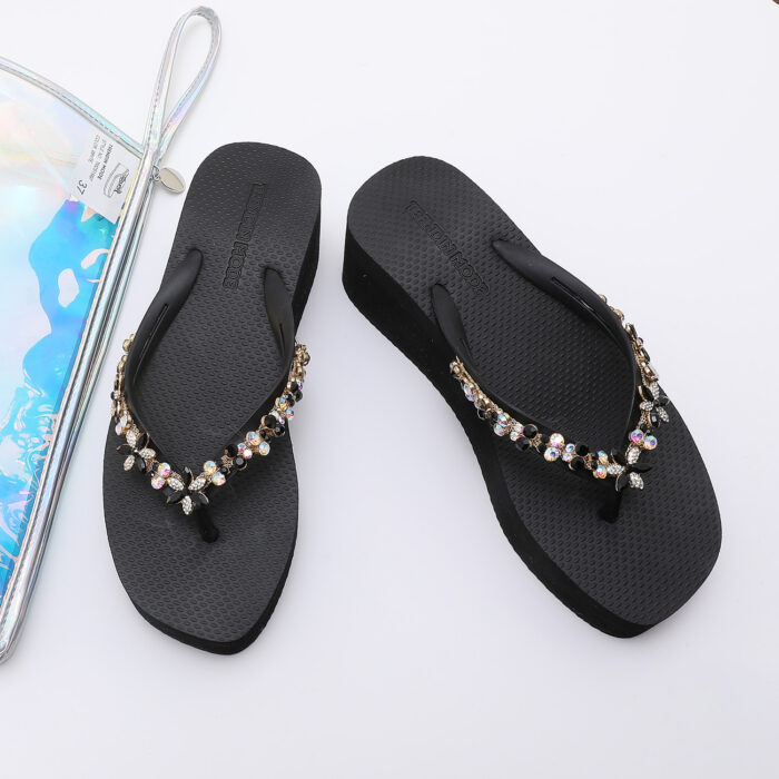 Chanclas Flip Flop de Cuña con Pedrería v2 Negro - Imagen 6