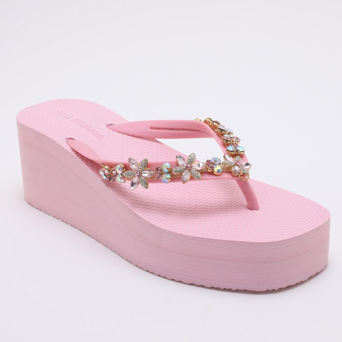 Chanclas Flip Flop de Cuña con Pedrería v2 Rosa - Imagen 4