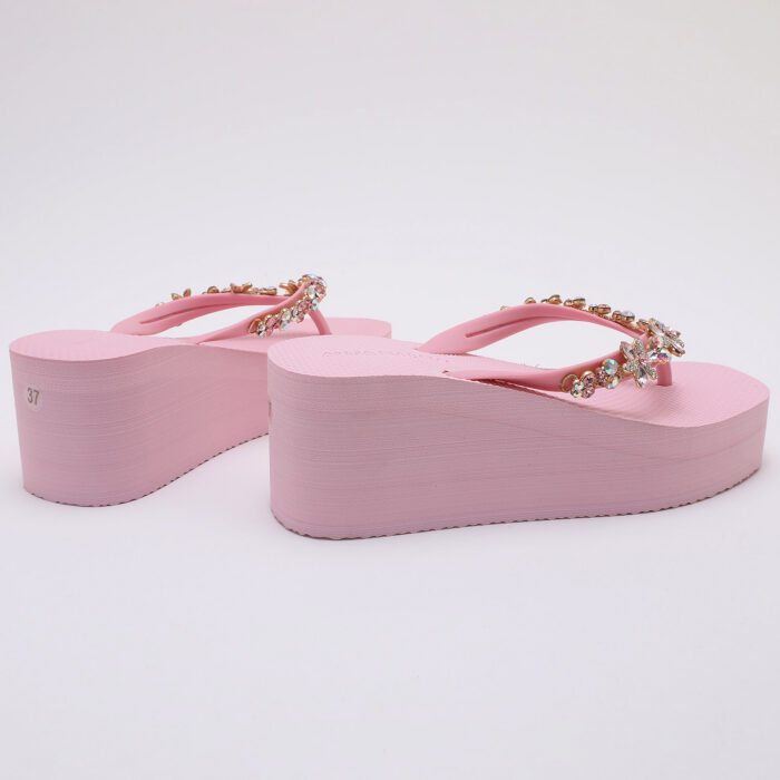 Chanclas Flip Flop de Cuña con Pedrería v2 Rosa - Imagen 6