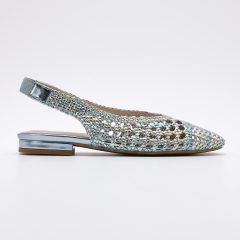 Zapato Destalonado en Punta Cuadrada Trenzado Multicolor Azul