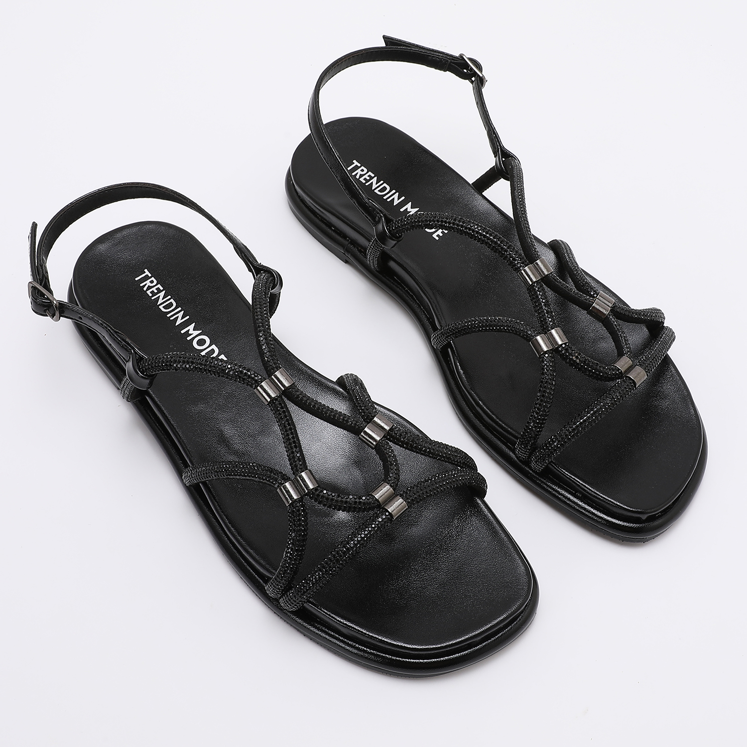 TMA08001_BLACK_5 Rhinestone Cords Sandals TMA08001 BLACK - Image 1