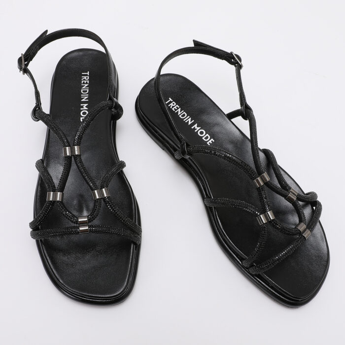 Sandalia de Cordones con Brillantes v2 Negro - Imagen 5