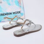 Jeweled Flat Sandals TMA10001 Silver - Image 5