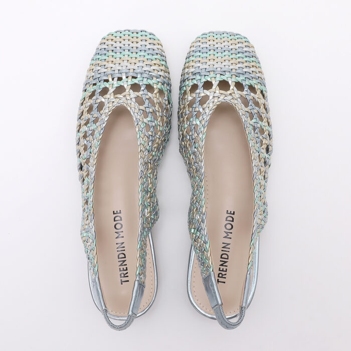 Zapato Destalonado en Punta Cuadrada Trenzado Multicolor Azul - Imagen 5