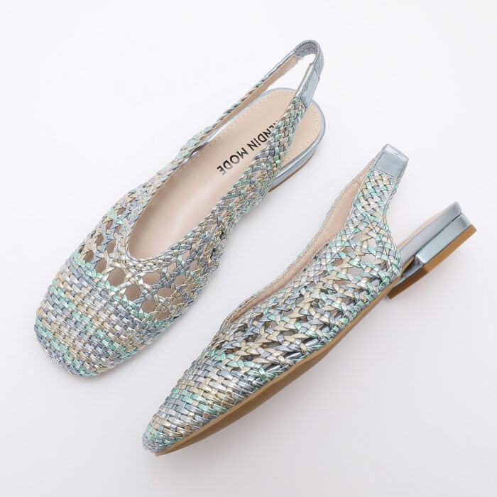 Zapato Destalonado en Punta Cuadrada Trenzado Multicolor Azul - Imagen 6