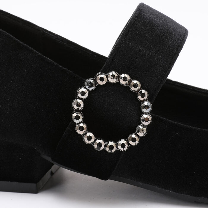 Zapato de Punta Cuadrada de Terciopelo Negro - Imagen 6
