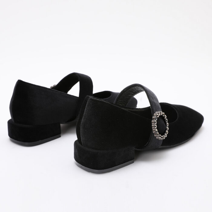 Zapato de Punta Cuadrada de Terciopelo Negro - Imagen 4