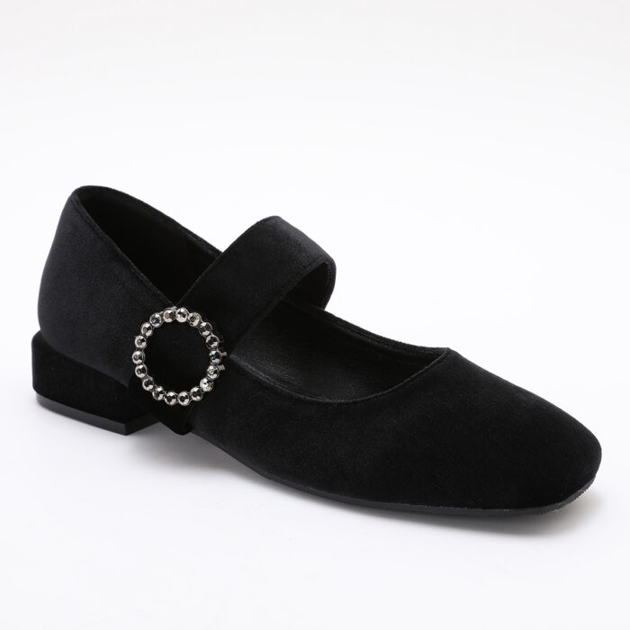 Zapato de Punta Cuadrada de Terciopelo Negro - Imagen 5