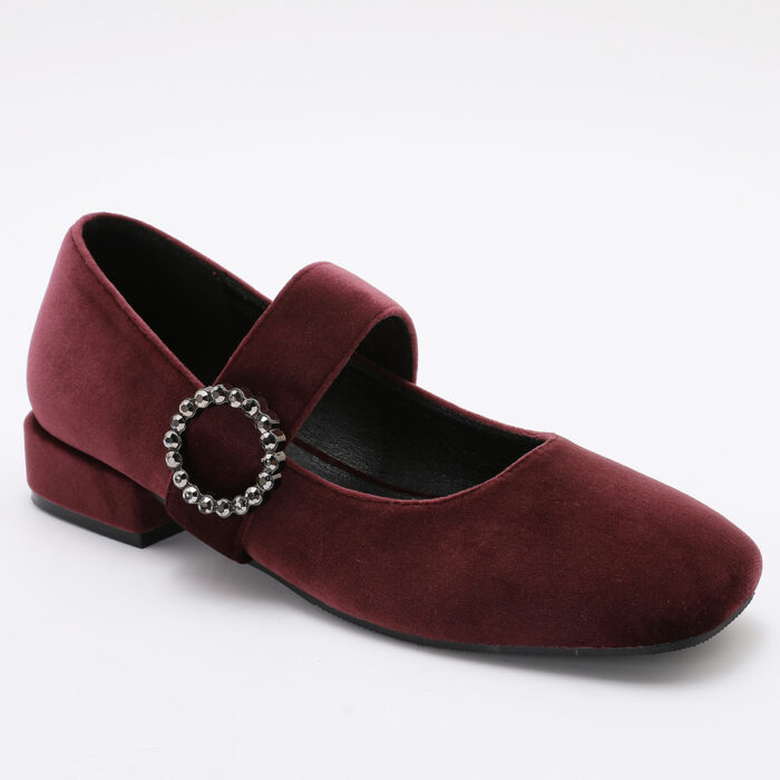 Zapato de Punta Cuadrada de Terciopelo Burdeos - Imagen 5