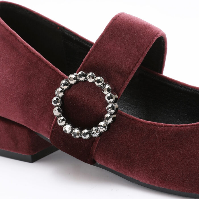 Zapato de Punta Cuadrada de Terciopelo Burdeos - Imagen 6