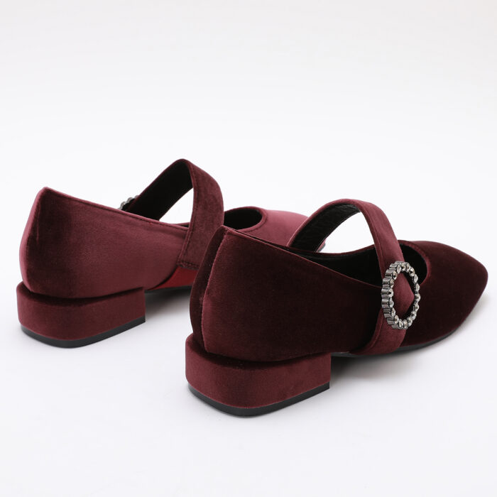 Zapato de Punta Cuadrada de Terciopelo Burdeos - Imagen 4